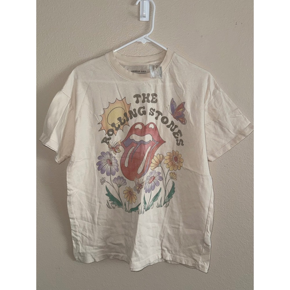 American Eagle Band Tee Rolling Stones Floral Graphic Band Tee Cream XS/S NEW